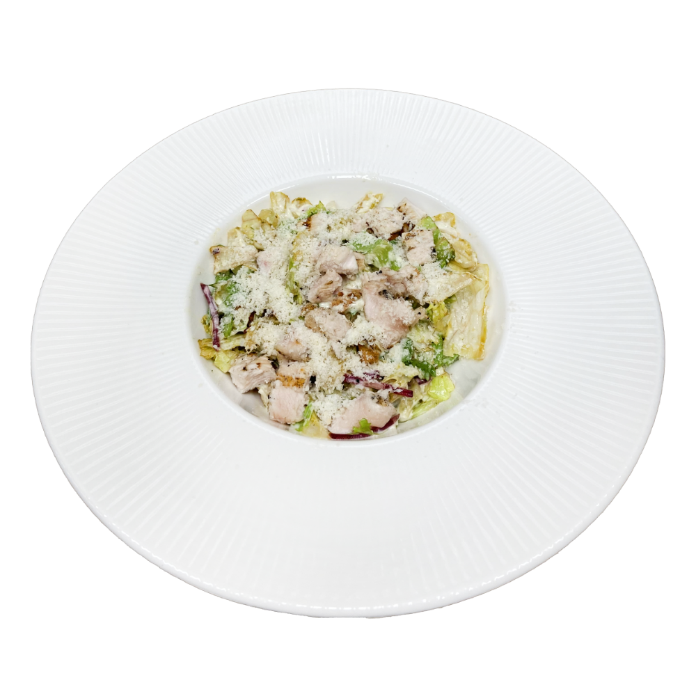 salata caesar cu pui Salată iceberg, anșoa, maioneză, lămâie, usturoi, pui (350 g)